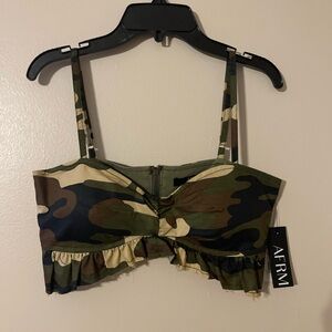 AFRM Camo Ruched Crop Top XS
